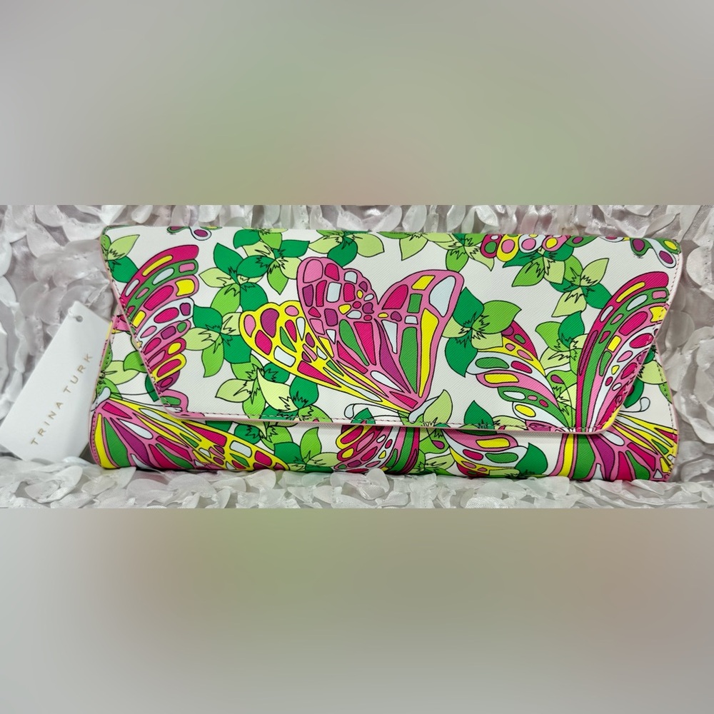 NWT Trina Turk Floral Butterfly Print Designer Clutch Bag Purse Boho Festival 🔥